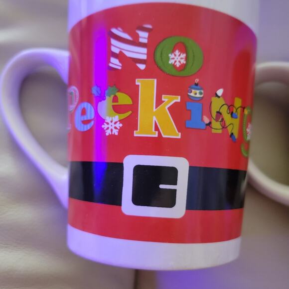 Christmas Holiday Royal Norfolk Santa Mug  No Peeking written on it. Set of 2 - Picture 4 of 8
